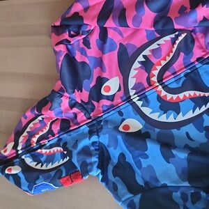 Graphic Shark Hoodie - Blue and Pink Camo